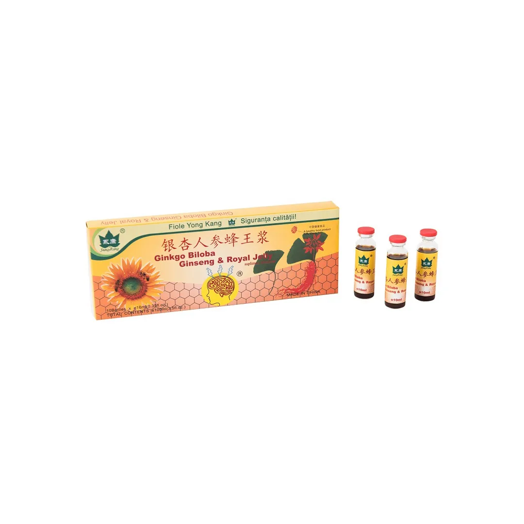 Ginkgo Biloba Ginseng si Royal Jelly, 10 fiole, Yongkang International China