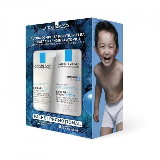 LA ROCHE POSAY  Pack Crema relipidanta anti-iritatii pentru pielea cu tendinta atopica Lipikar Syndet AP 200 ml  Balsam relipidant anti-iritatii pentru pielea cu tendinta atopica Lipikar Baume AP 400 ml