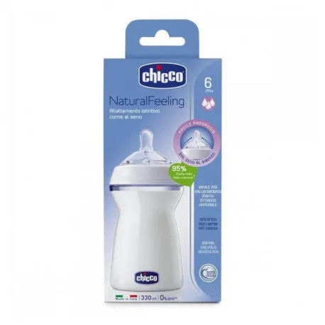 Chicco Natural Feeling Biberon plastic 330 ml t.s, flux rapid, 6luni+