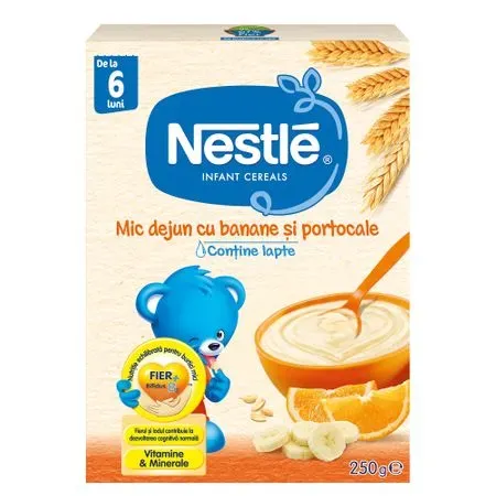 Nestle cereale Mic dejun cu banane si portocale, de la 6 luni, 250 grame