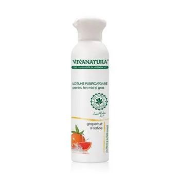Lotiune purificatoare pentru ten mixt si gras cu grapefruit si salvie, 150ml, VivaNatura