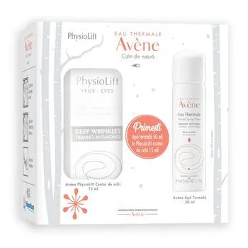 Pachet PhysioLift Contur de ochi pentru riduri profunde 15ml + Apa termala 50ml Gratuit, Avene