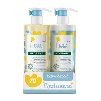 Pachet Lapte hidratant + 70% reducere Gel spumant, 2 x 500ml, Klorane Bebe