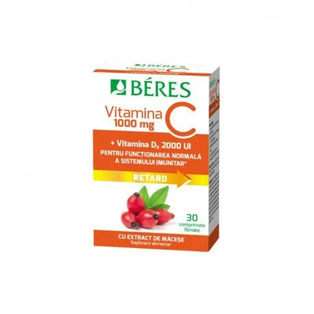 Beres Vitamina C 1000 mg + Vitamina D3 2000 UI, 30 comprimate