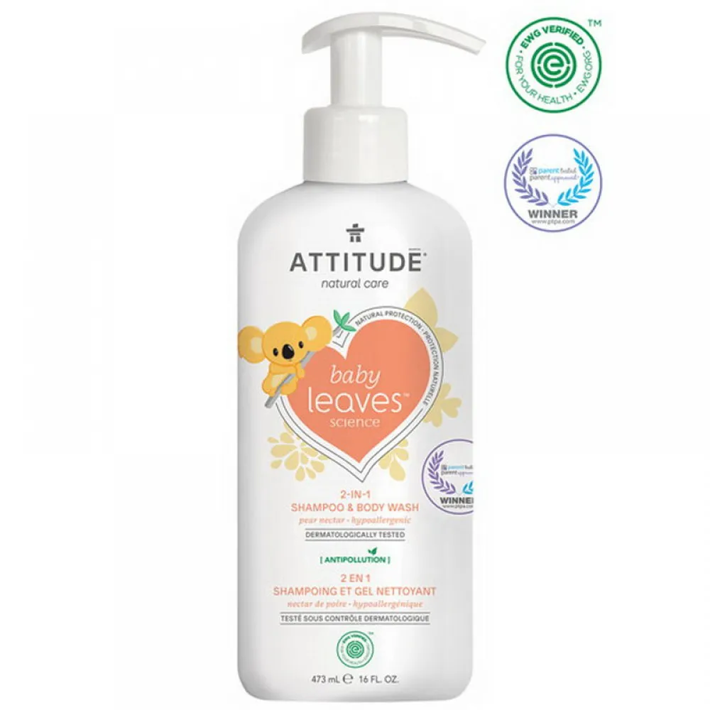 Baby Leaves 2 in 1 Sampon si Gel de dus, Nectar de pere (473 ml), Attitude