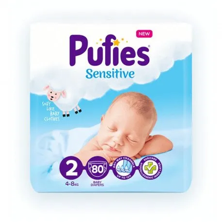 Pufies Sensitive 2 Mini, 4-8kg, 80 bucati