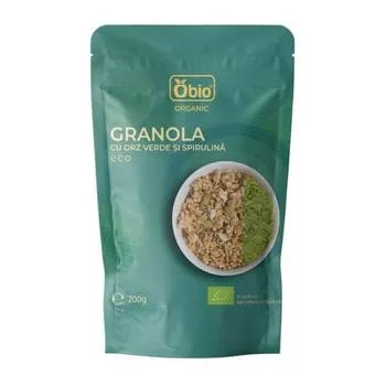 Granola cu orz verde si spirulina bio, 200g, Obio