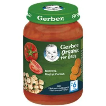 Morcovi cu rosii si curcan +6 luni, 190g, Gerber