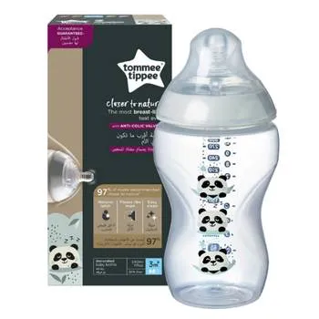 Biberon PP Decorat Closer to Nature Alb 3 luni+, 340ml, Tommee Tippee