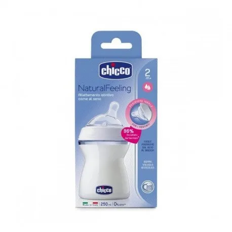 Chicco Natural Feeling Biberon plastic 250 ml t.s, inclinata, flux mediu, 2luni+