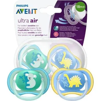 Set suzete Ultra Air Deco Zoo pentru baieti 18 luni + SCF349/14, 2 bucati, Philips Avent