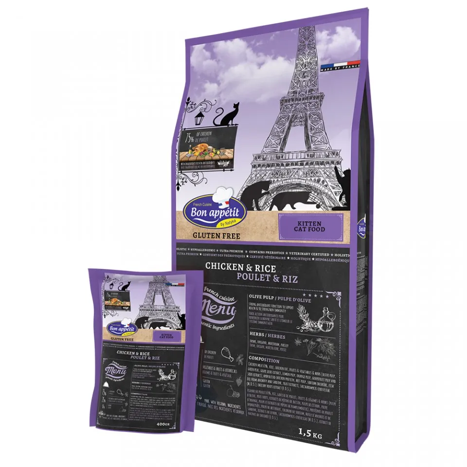 Bon Appetit KITTEN - Pui si Orez - 400g - Hrana completa super-premium, hipoalergenica, fara gluten