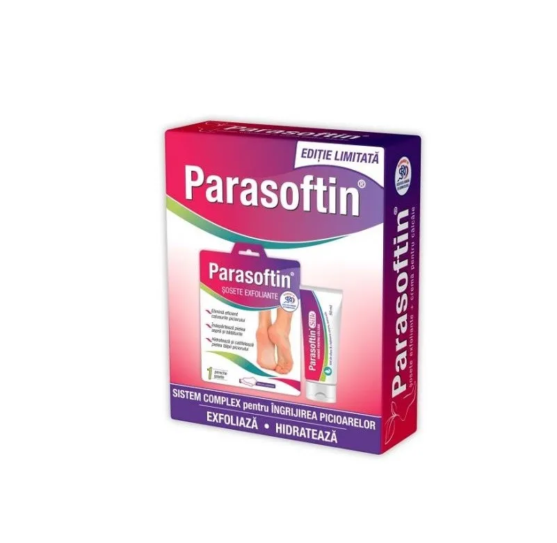 Pachet ingrijire picioare Parasoftin sosete exfoliante,1pereche+Parasoftin silk Crema calcaie, 50 ml, Zdrovit