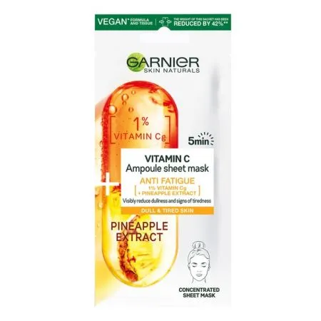 Masca servetel cu ananas si vitamina Cg Ampoule Anti-Fatigue Skin Naturals, 15 g, Garnier