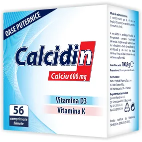 Calcidin Ca 600mg+v.D3+vit.K,  56 comprimate, Zdrovit