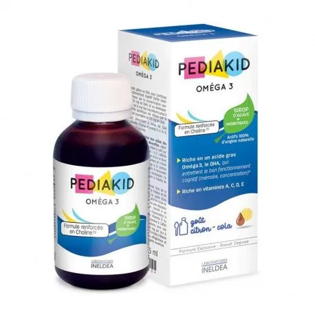 Pediakid Omega 3 si Vitamine A,C,D,E, gust de lamaie si cola, 125 ml