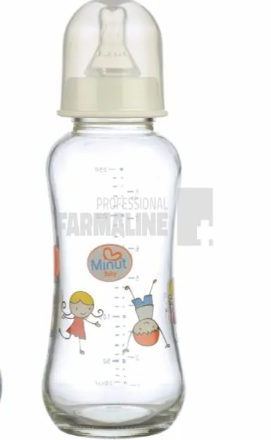 Minut Baby Biberon sticla 3+ luni tetina silicon anticurgere 250 ml