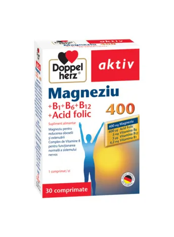 Magneziu 400+B1+B6+B12+Acid folic, 30 comprimate, Doppelherz
