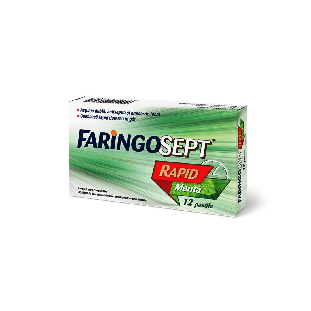 Faringosept Rapid cu aroma de menta, 12 pastile, Terapia