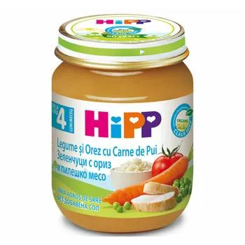 Piure de legume cu orez si pui Bio, 125g, HiPP