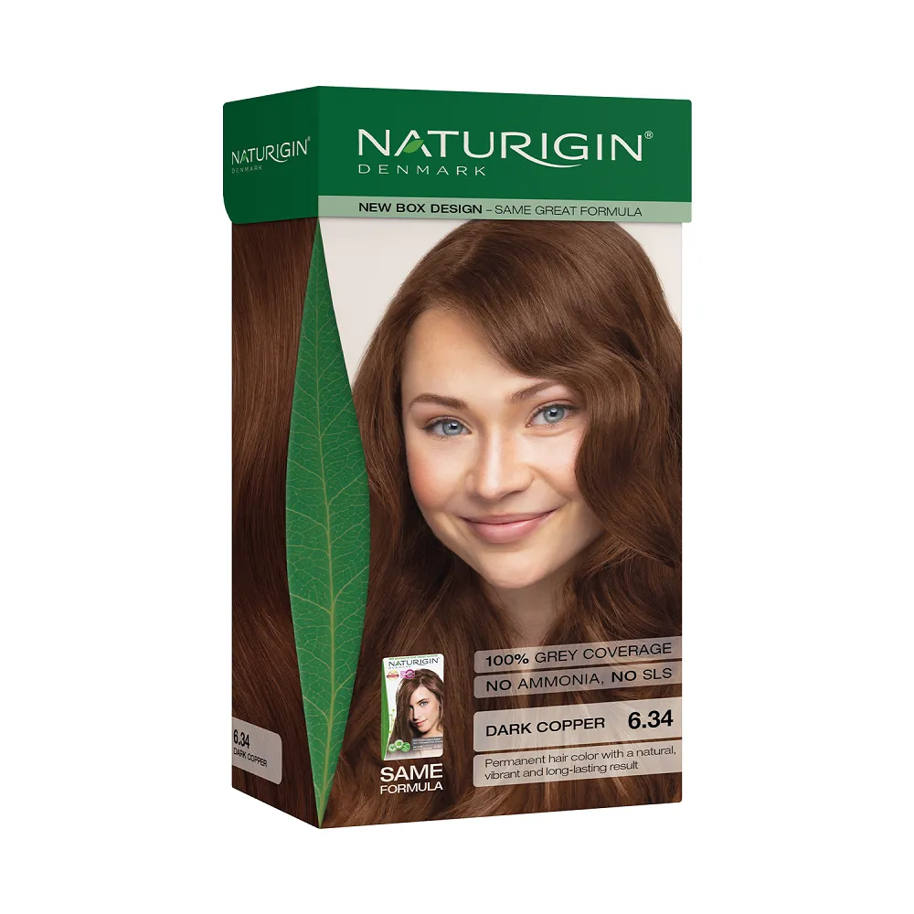 Vopsea pentru par nuanta 6.34 blond mediu aramiu, 115 ml, Naturigin