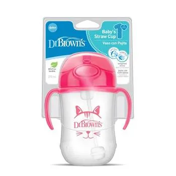 Prima canita cu pai a bebelusului roz, 270ml, Dr. Brown's