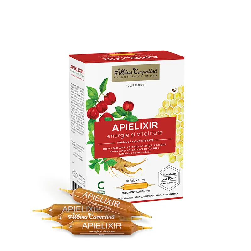 Apielixir energie si vitalitate, 20 fiole x 10 ml, Apicola Pastoral