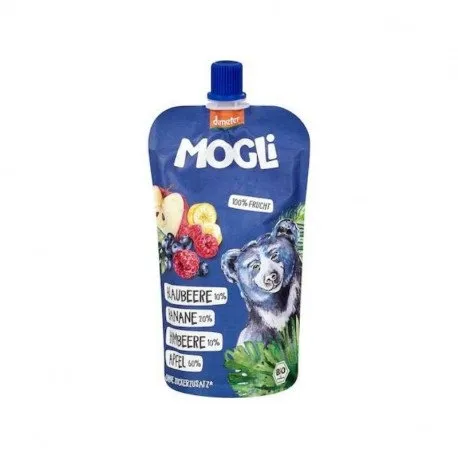 MOGLI Pireu eco cu mere, banane, afine, zmeura, de la 1 an, 120g