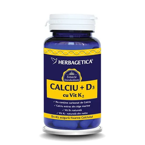 Calciu+D3 cu Vit K2 x 60cps (Herbagetica)