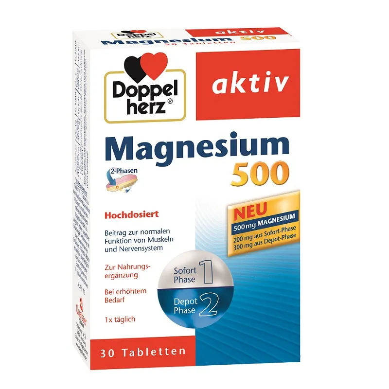 DOPPELHERZ Aktiv Magneziu 500 mg, 30 comprimate
