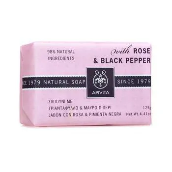 Apivita Sapun natural cu trandafir si piper negru, 125g