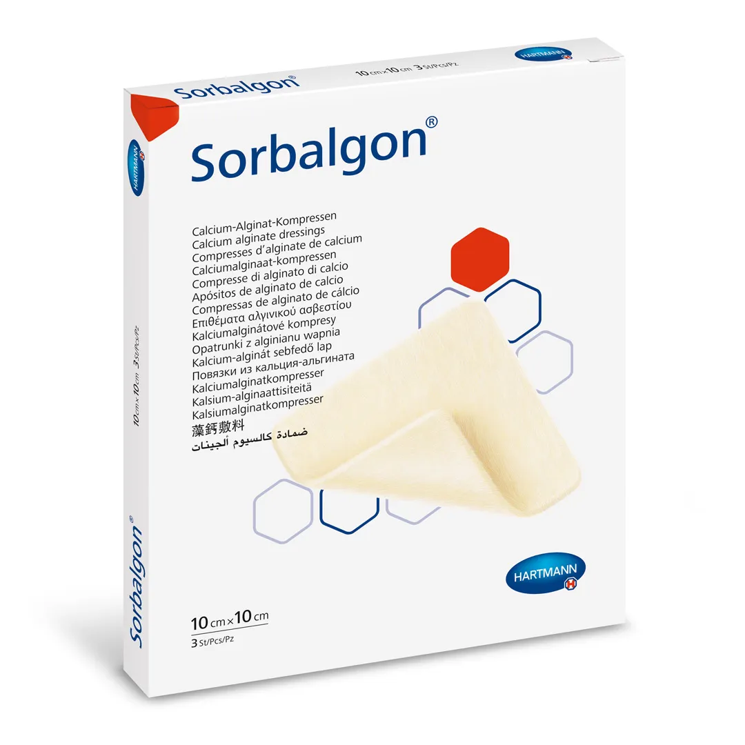 Pansament hidroactiv cu fibre de alginat de calciu Sorbalgon, 10 x 10 cm, 1 cutie/10 bucati, Hartmann