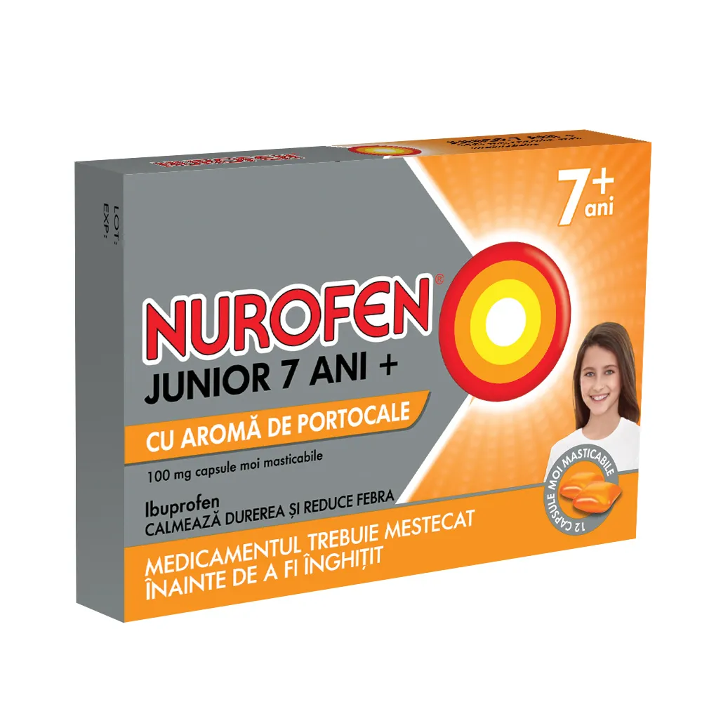Nurofen Junior 7+ portocale 100mg x 12 capsule moi