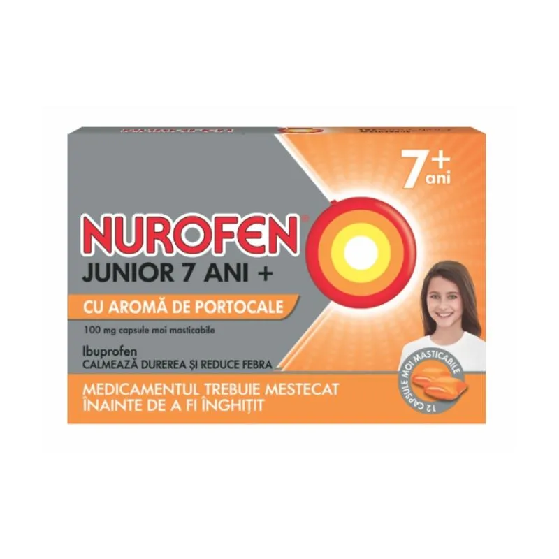 NUROFEN JUNIOR 7 ANI+ CU AROMA DE PORTOCALE 100 mg x 12