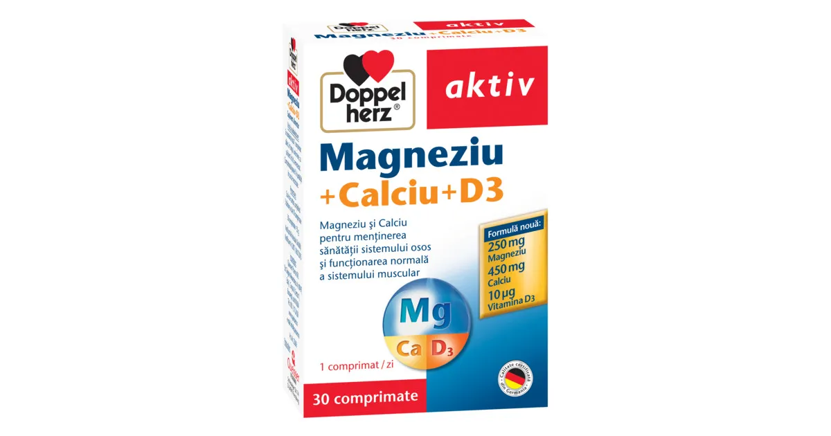 Doppelherz aktiv Magneziu + Calciu + D3,30 comprimate