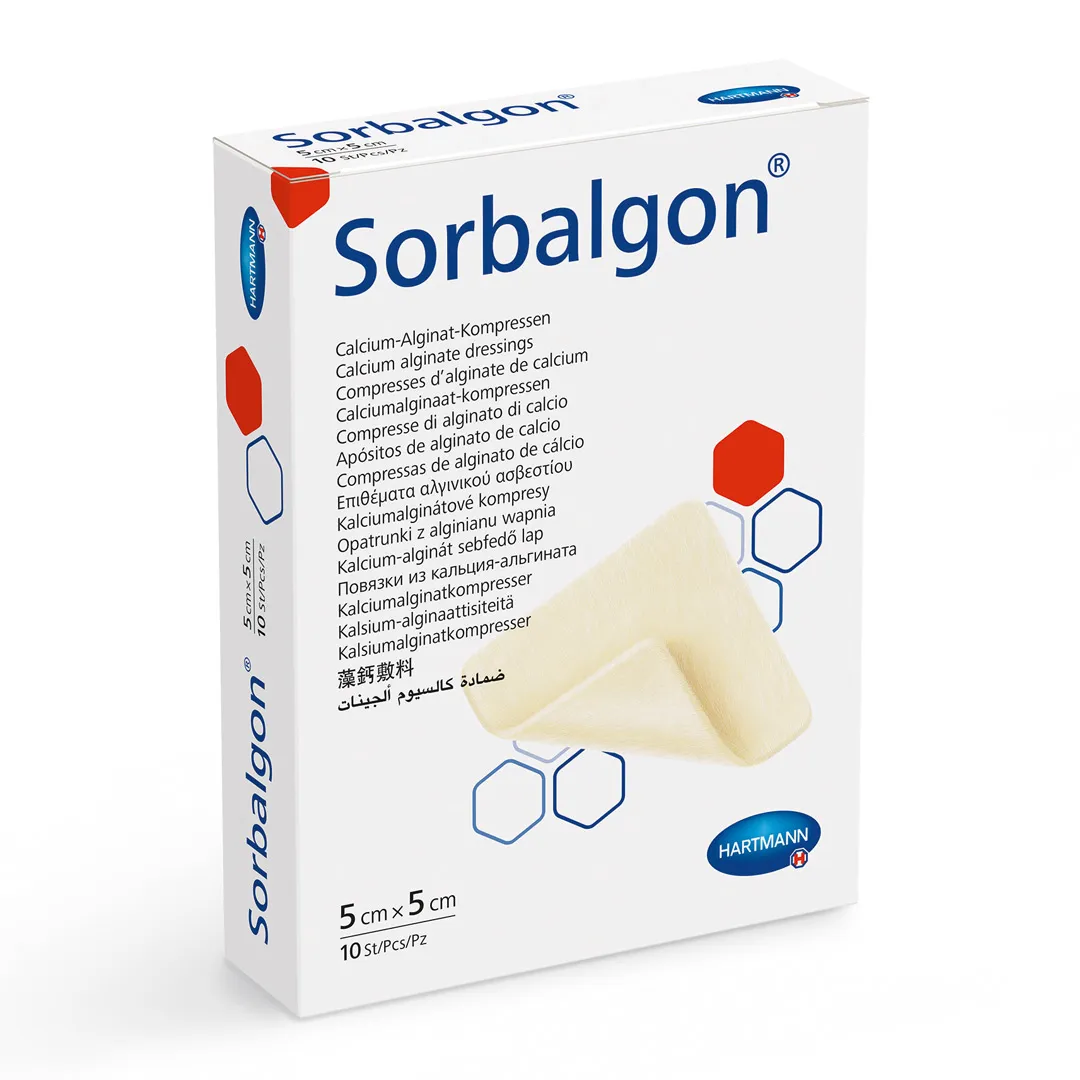 Pansament hidroactiv cu fibre de alginat de calciu Sorbalgon, 5 x 5 cm, 1 cutie/10 bucati, Hartmann