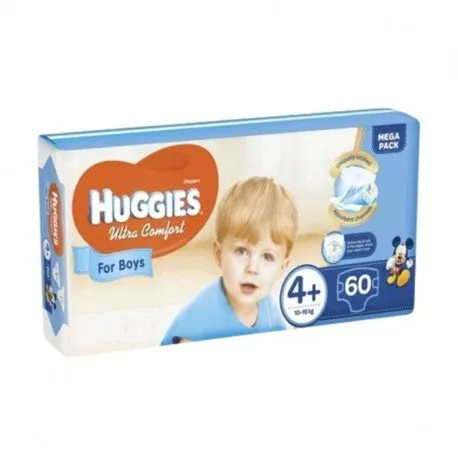 Huggies Ultra Comfort Mega Baieti, Nr. 4+, 10-16 kg, 60 bucati