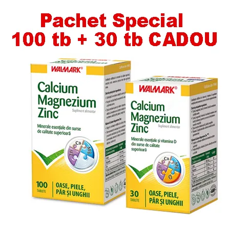 Calciu, Magneziu, Zinc 100 tablete  30 tablete cadou,  Walmark