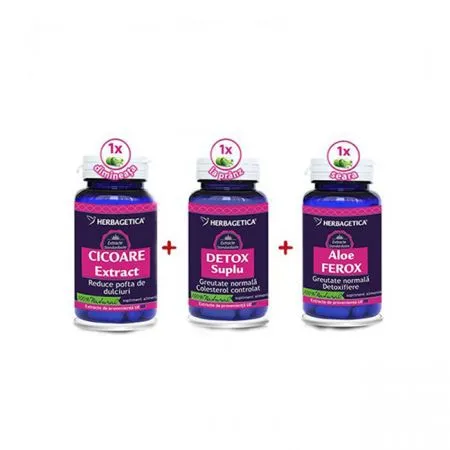 Cicoare Extract, 60 capsule + Detox Suplu, 60 capsule + Aloe Ferox, 60 capsule, Herbagetica