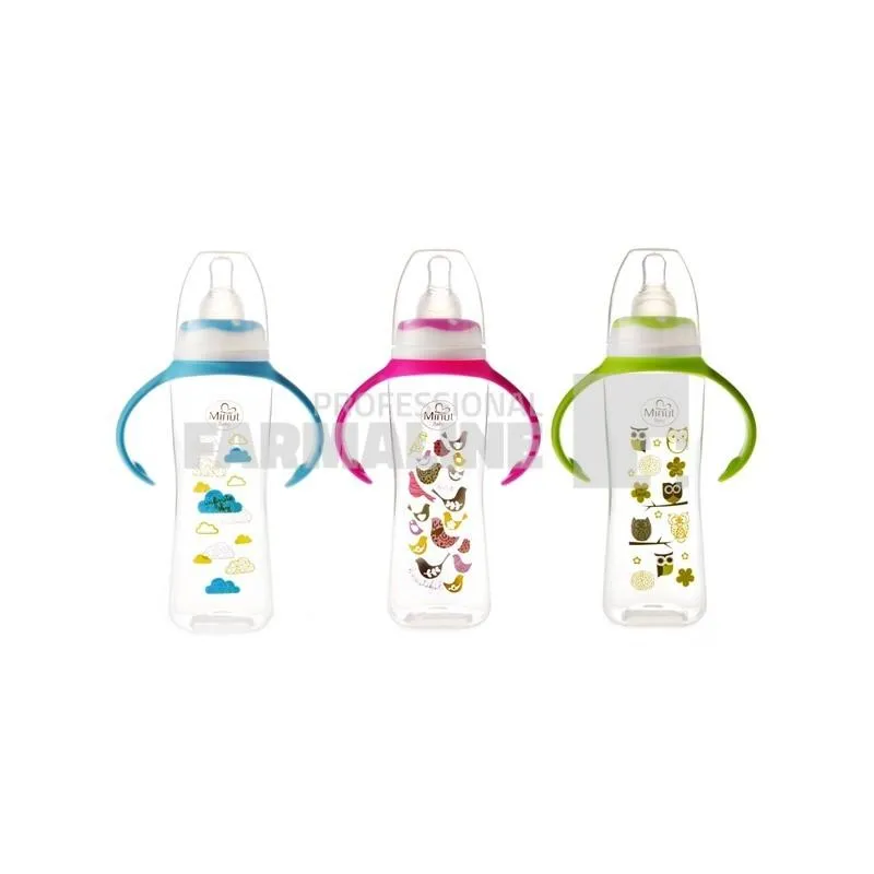 Minut Baby Biberon de plastic cu manere, tetina silicon 6+ luni 250 ml (MIN2019004)