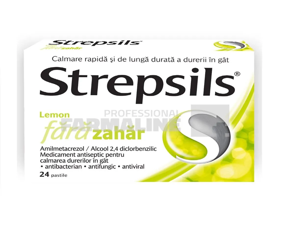 Strepsils Lemon fara zahar 24 comprimate