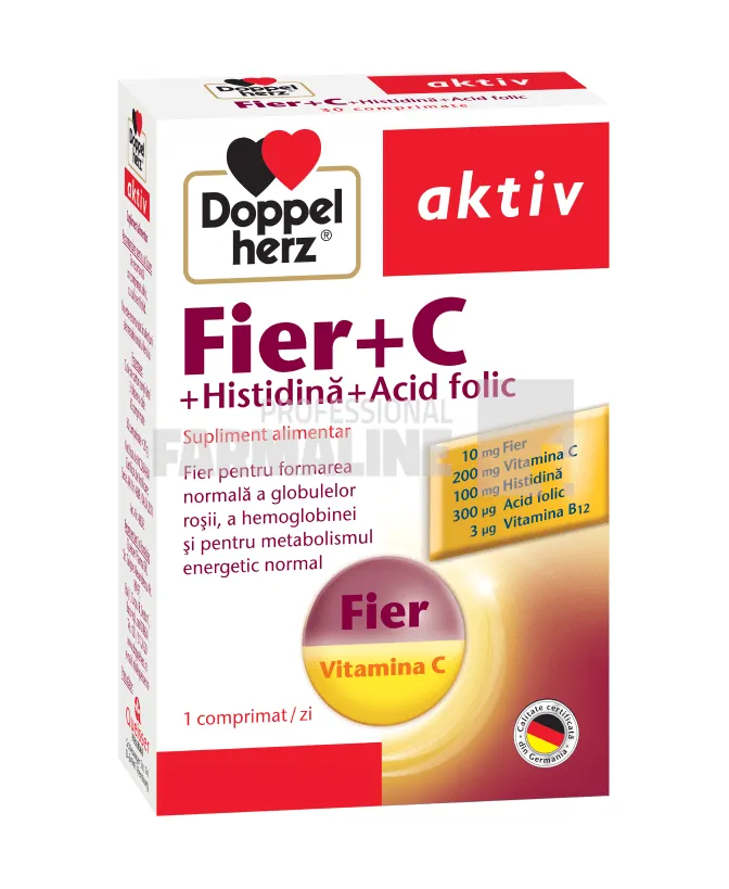 Doppelherz Aktiv Fier + Vitamina C + Histidina + Acid Folic 30 comprimate