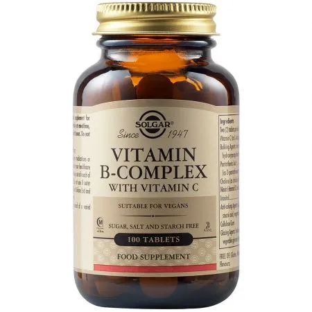 B Complex cu Vitamina C, 100 tablete, Solgar