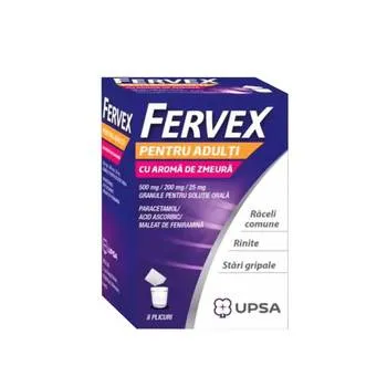 Fervex pentru adulti cu aroma de zmeura, 8 plicuri, Upsa