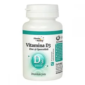 Vitamina D3 5000UI cu Zn si Quercetina, 30 comprimate, Dacia Plant