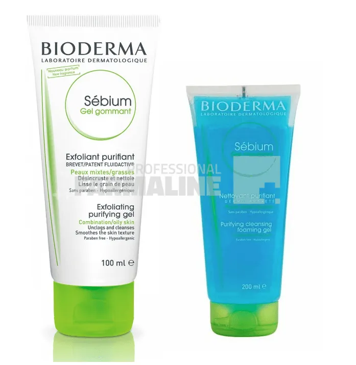 Bioderma Sebium Pk Gel exfoliant 100 ml + Gel spumant 200 ml Cadou