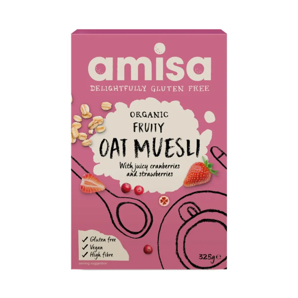 Muesli cu fructe si ovaz fara gluten bio (325 grame), Amisa