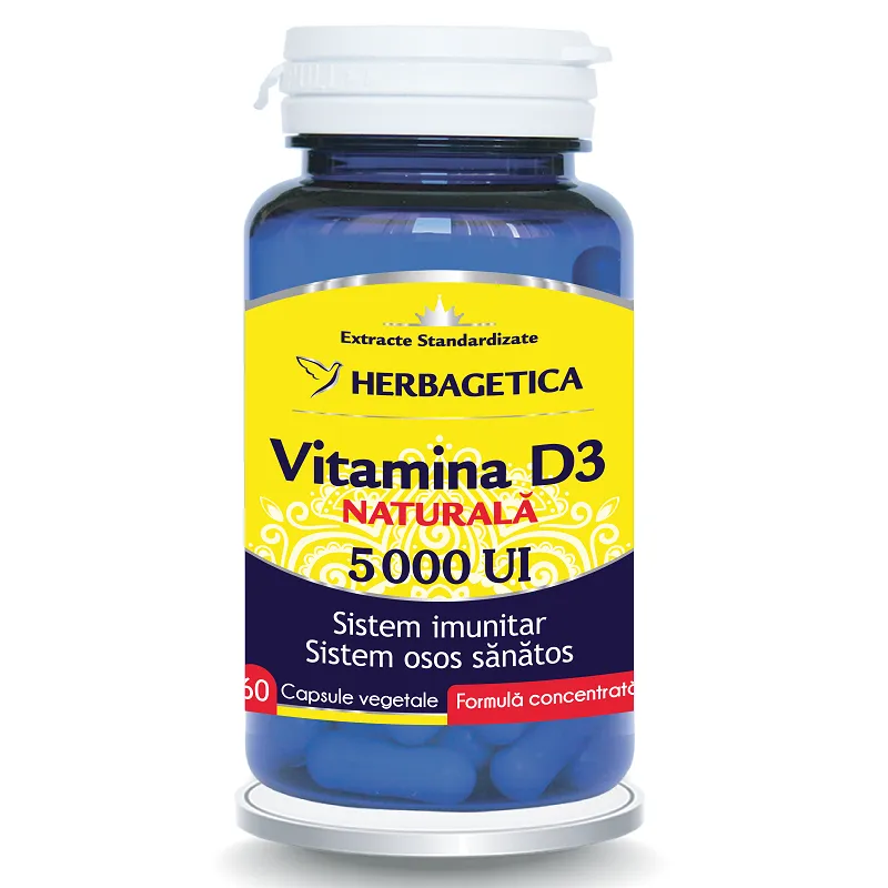 Vitamina D3 naturala 5000 UI, 60 capsule, Herbagetica