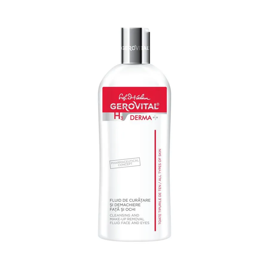 Fluid de curatare si demachiere H3 Derma+, 200 ml, Gerovital 382