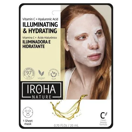 Masca cu efect de luminozitate pentru fata pe suport textil, 23 ml, Iroha